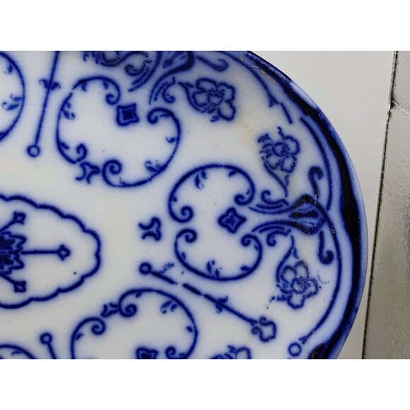 ANTIQUE CONWAY FLOW BLUE OVAL PLATE WITH EXTRAVAGANT PATTERN~10 3/4" LONG X 8" W - Picture 7 of 15
